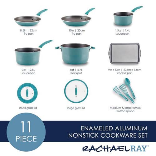 Rachael Ray 14747 11-Piece Nonstick Cookware Set - Blue
