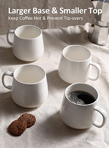Teocera Coffee Mugs Set of 4-12oz Chip-Resistant Ceramic Cups with Ergonomic Handle | Dishwasher & Microwave Safe White Mugs | Keeps Beverage Hot, Perfect for Family Kitchen & Holiday Gifts
