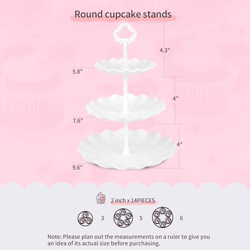 Pack of 11 NWK Cake Stand Set, with 3 x Two-Tier and 3 x Three-Tier Cupcake Stands, 4 x Appetizer Trays, 1 x Tablecloth for Birthday Bridal Baby Shower Party (White)