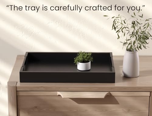 Fibogollo Bamboo Serving Tray with Metal Handles,17x12in Ottoman Decorative Trays Platter for Coffee Table,Living Room,Bar,Party,Large(Black)