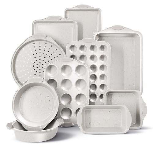 Country Kitchen Nonstick Stackable Bakeware Set - Heavy Duty, Durable, Easy Release Baking Set, Cream, 10 Pcs
