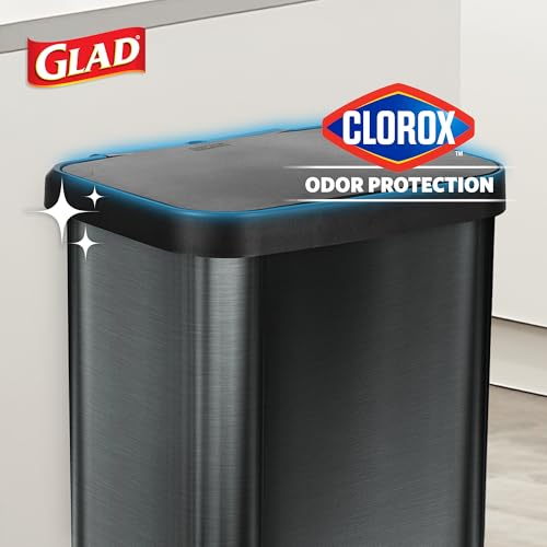 Glad 20 Gallon Stainless Steel Trash Can with Clorox Odor Protection | Large Metal Kitchen Garbage Bin with Soft Close Lid, Garbage Bag Rings, Step On Foot Pedal and Waste Bag Roll Holder, Pewter