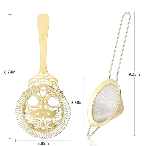 Cocktail Strainer Set Stainless Steel Bar Strainer,Hawthorne Strainer and Fine Mesh Strainer,Gold Drink Strainer Set for Bar Home Kitchen