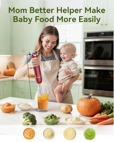 Immersion Blender 5 in 1 Hand Blender, Abuler 1000W Hand Mixer Stick,12 Speed Handheld Blender 304 Stainless Steel with 600ml Mixing Beaker, 500ml Chopper, Whisk and Milk Frother for Soup, Baby Food
