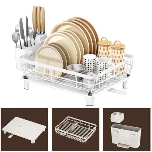 AIDERLY Metal Dish Drying Rack Automatic Drainage, White, Large