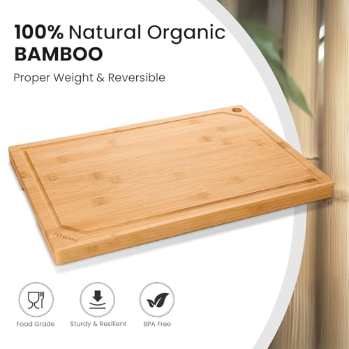 Hiware Extra Large Bamboo Cutting Board for Kitchen, Heavy Duty Wood Cutting Board with Juice Groove, 100% Organic Bamboo, Pre Oiled, 18" x 12"