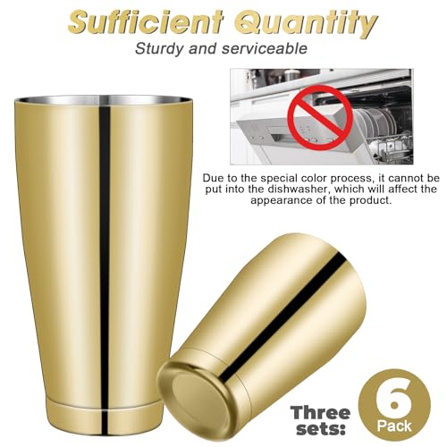 Sabary 6 Pcs Cocktail Shakers Professional Bar Shaker Boston Set Stainless Steel Martini Drink Mixer Basic Tool Weighted Shake Metal Can Cocktail Shaker Set, 18 Oz, 28 oz (Gold)