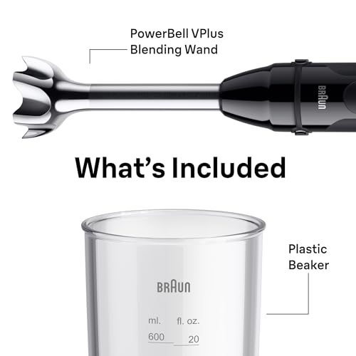 Braun MQ50001M Vario Hand Blender – 21-Speed Handheld Immersion Blender with PowerBell VPlus, TurboBoost & EasyClick Systems, Stainless Steel Blades, SplashControl, 500W, Hand Blenders for Smoothies