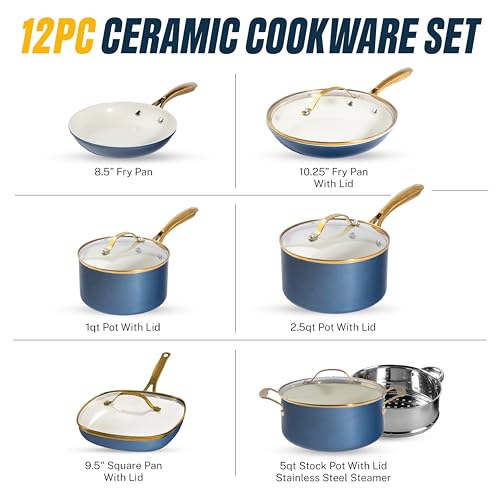 Gotham Steel 12 Pc Pots and Pans Set Non Stick Ceramic Cookware Set