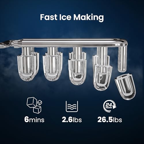 Antarctic Star Countertop Ice Maker Portable Ice Machine with Handle,Self-Cleaning Ice Makers, 26Lbs/24H, 8 Ice Cubes Ready in 6 Mins for Home Kitchen Bar Party (Grey)