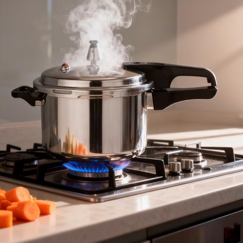 DOITOOL 4.2 Quart Aluminum Pressure Cooker Stovetop Fast Cooking Pot Pressure Canner Compatible for Induction Cookers and Gas Stoves, Silver (4L)