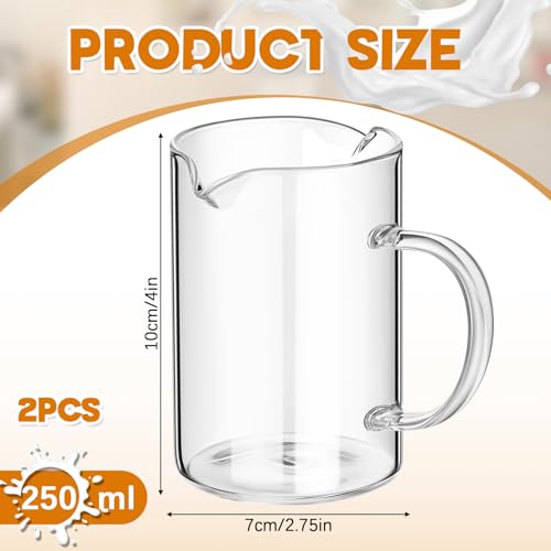 Leinuosen 2 Pcs Glass Pitcher Elegant Shaped Glass Tea Pitcher Coffee Milk Creamer Pitchers Creative Milk Frothing Pitchers Frother Cup Creamer Jug (250 ml,Simple Style)