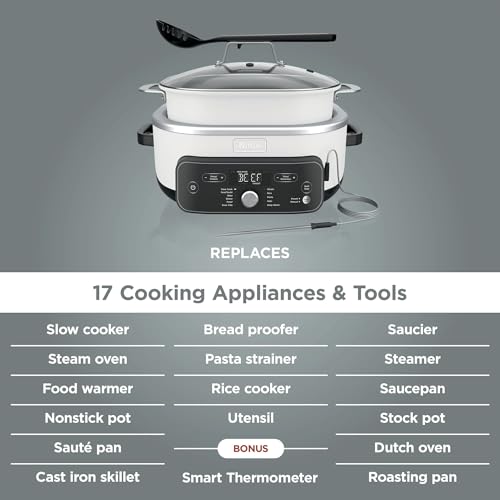 Ninja Foodi PossibleCooker PRO Plus with 11-in-1 Smart Cook System, Thermal Surround Technology, Powerful 1400-Watt Base, Oven safe up to 500º F - White (Renewed)