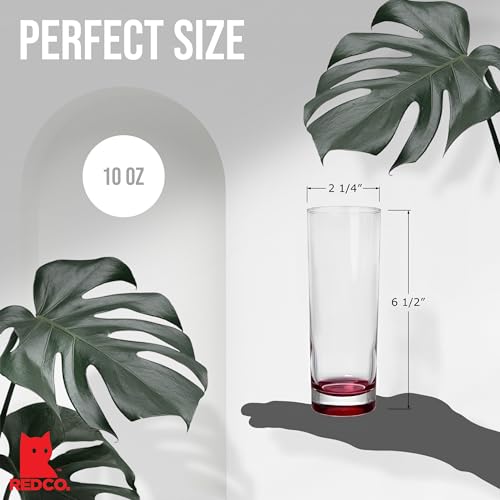 Red Co. Set of 6 Collins Slim Tall Highball 10 Fl Oz Water Beverage Glasses with Multicolor Bottoms