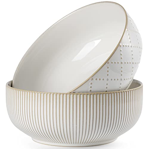 getstar Large Serving Bowls (8 inch & 60 fl oz), Ceramic Salad Bowl Set of 2, Microwave and Dishwasher Safe, Farmhouse Kitchen Decorative Bowls Set