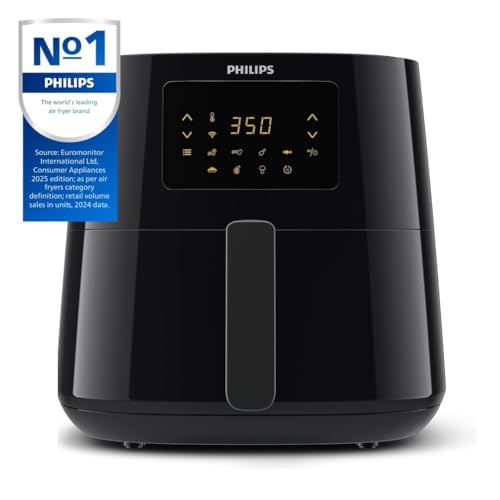 Philips Essential Connected XL 2.65lb/6.2L Capacity Digital Airfryer with Rapid Air Technology, Wi-Fi Connected (HomeID App), Alexa Compatible, Black- HD9280/91, Compact