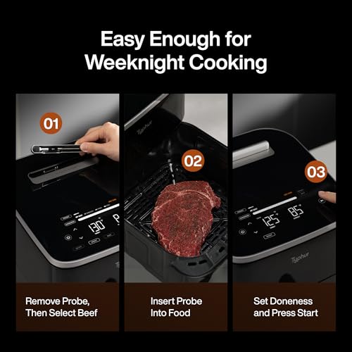 Typhur Sync 8QT AI Smart Air Fryer with Built-in Wireless Meat Thermometer, 9-in-1 XL Non Toxic Ceramic Airfryer, 450°F Max, Cooks 6lb Whole Chicken, Quiet & Dishwasher Safe, 120V