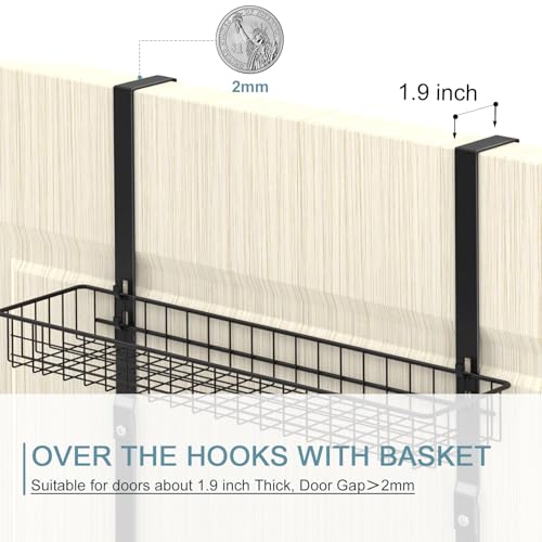 ETELI Over the Door Pantry Organizer 3 Tier Hanging Basket Back Door Storage Rack Shelf Metal Over the Door Shelves with 3 Baskets and 5 Hooks for Bathroom Kitchen Pantry Bedroom, Black