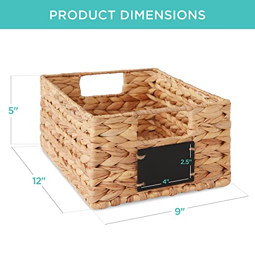 Best Choice Products Set of 4 9x12in Water Hyacinth Pantry Baskets, Woven Organizers w/Chalkboard Label, Chalk Marker - Natural