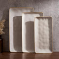 Famiware Serving Platter, Rectangular 15.67/14.1/12.6inch Serving Dishes for Entertaining, Microwave Dishwasher Safe, Stoneware Serving Trays for Party, Turkey, Cheese, Ocean Series, Cappuccino White