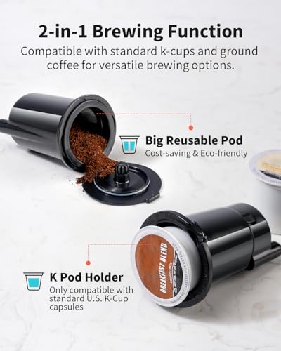 KIDISLE Single Serve Coffee Maker for K Cup & Ground Coffee – Hot & Iced, 6-16oz Sizes, 40oz Water Tank, Reusable Filter, Compact for Home Office Dorm, Red