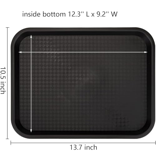 Yarlung 12 Pack Fast Food Tray, 13.7 x 10.5 Inch Plastic Restaurant Serving Tray Cafeteria Trays for Coffee Table, Kitchen, Party, Black