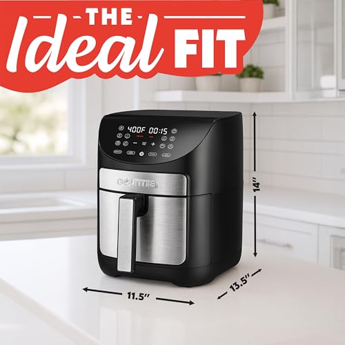 Gourmia Air Fryer - 7 Qt Large Capacity, FryForce360º, Digital Display with 10 Presets, Roast, Bake, Broil, Dehydrate, Dishwasher Safe Accessories, Black