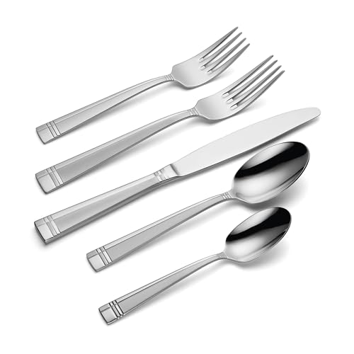 Oneida Silverware Set, Amsterdam 45-Piece Everyday Flatware Set, Service For 8, 18/0 Stainless Steel, Rust Resistant, Dishwasher Safe, Knives Spoons And Forks Set, Home And Kitchen (Silver, 45 Piece)
