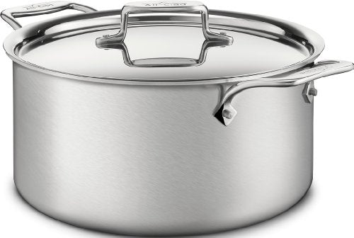 All-Clad D5 5-Ply Brushed Stainless Steel Stockpot 8 Quart Induction Oven Broiler Safe 600F Pots and Pans, Cookware Silver