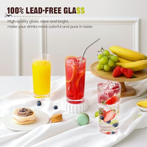OUWO Highball Glasses Set of 6, 16oz Tall Drinking Glasses, Water Glass for Kitchen, Tom Collins Glasses, Mojito Glass Cups, Cocktail Glasses for Bar Glassware