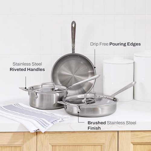 All-Clad D5® Stainless Steel Core 5 Piece Cookware Set- Made in USA- The Upgrade for Supremely Even Heat- Includes Frying Pans, Saucepan, Sautépan -Oven Safe & Induction Compatible