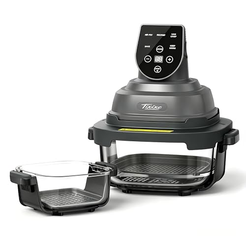 5-in-1 Glass Air Fryer for Zero-Oil Healthy Cooking, Space-Saving 1500W Countertop Cooker with 4QT 6-Cup Glass