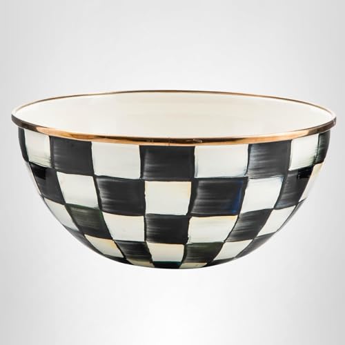 MACKENZIE-CHILDS Enamel Everyday Bowl, Serving Bowl for Entertaining, Large, Black-and-White Courtly Check, Set of 1