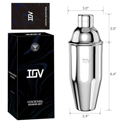 IOV Cocktail Shaker, 24 oz Martini Shaker, Drink Mixer with Built-in Strainer, Professional Stainless Steel Margarita Alcohol Shakers with Cocktail Recipe Guide, Bartender Kit Gifts