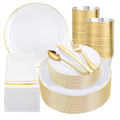 Festiva 350Pcs Gold Plastic Plates - White and Gold Dinnerware Set Disposable include 10" & 7" Plates,Cups,Silverware,Napkins -serve 50 Guests Perfect for Wedding& Easter&Birthday Party