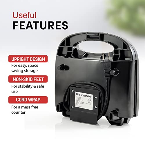 Elite Gourmet Maxi-Matic Electric Nonstick Belgian Waffle Iron Snack Maker Machine, Breakfast, Sandwiches, Compact & Portable, 2 Slice, Black