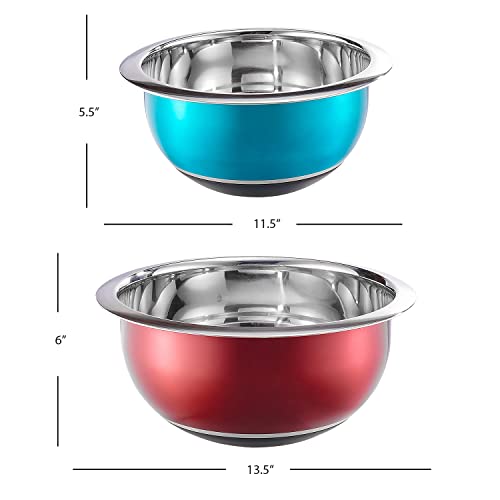 Colleta Home Colorful Mixing Bowl- 4 Pc Set- Stackable Nesting Bowls- Stainless Steel Mixing Bowls Non Slip Silicone Bottom- Cookware Set