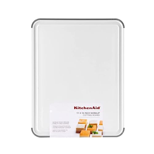 KitchenAid Classic Cutting Board with Perimeter Trench and Non Slip Edges, Dishwasher Safe, 11 inch x 14 inch, White and Gray