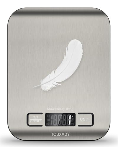 Tcsxady Food Scale, 11lb Digital Kitchen Scale with 6 Units LCD Display and Tare Function,Compact Design for Baking,Healthy Cooking,Meal Prep, 304 Stainless Steel