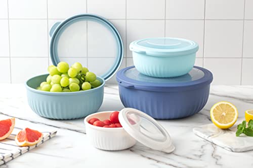 COOK WITH COLOR Prep Bowls with Lids- Wide and Deep Nesting Plastic Small Mixing Bowl Set with Lids, 8 Piece Set - Wide Bowls, Blue