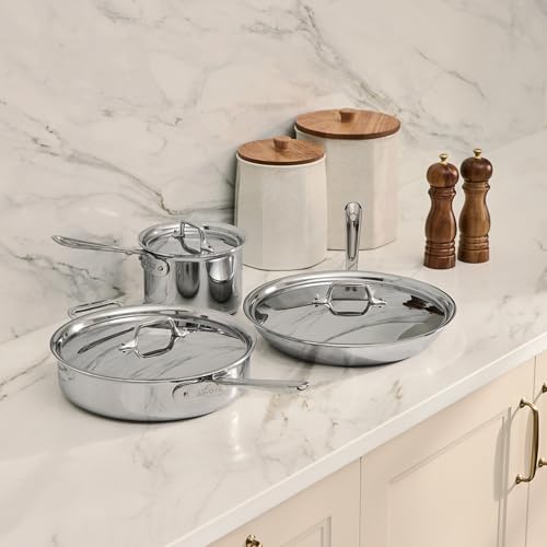 All-Clad D3® Stainless Steel 6 Piece Cookware Set- Made in USA- Includes 12" Fry Pan, 2 Qt Saucepan, 4 Qt Sautépan, Professional Grade -Oven Safe & Induction Compatible