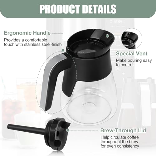 WSEYU 10-Cup Glass Carafe Replacement Compatible with Ninja CM401 CM371 CP301 Specialty Hot & Iced Coffee Makers, Replacement 50 oz Coffee Pot with Brew-Through Lid for Ninja CM300 CM400 CP300 CF091