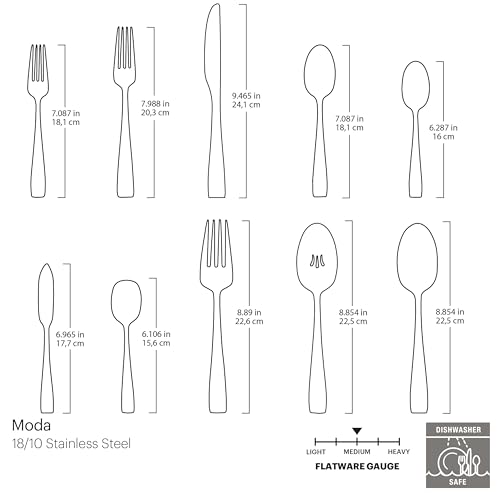 Oneida Silverware Set For 12, Moda 65-Piece Fine Flatware Set with Serving Utensils, Service For 12, 18/10 Stainless Steel, Dishwasher Safe For home, Knives Spoons and Forks Set (Silver, 65 pieces)