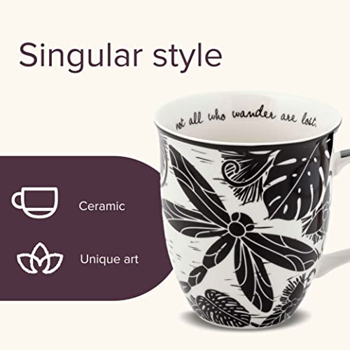 Karma Gifts 14 oz Black and White Boho Mug Dragonfly - Cute Coffee and Tea Mug - Ceramic Coffee Mugs for Women and Men