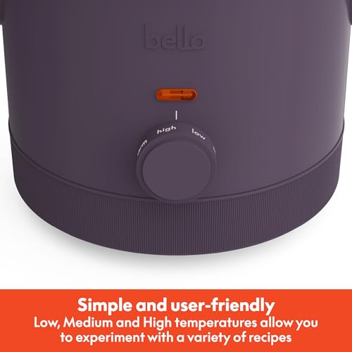 bella 1.5 Qt Slow Cooker with 3 Heat Manual Control, Ceramic Nonstick Coating, Dishwasher Safe Stoneware Pot and Tempered Glass Lid, Tangle Free Cord Wrap & Cool Touch Handles, Plum