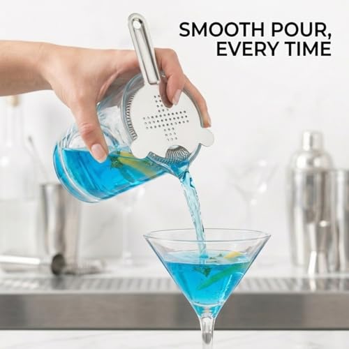 Professional Hawthorne Cocktail Strainer, Food-Grade 304 Stainless Steel Bar Strainer with High-Density Spring, Ergonomic Drink Strainer for Cocktails, Shakers, and Mixing Glasses - Silver