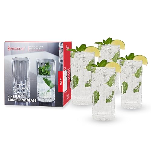 Spiegelau Perfect Serve Longdrink Glass Set of 4 - Highball Cocktail Glasses European-Made Crystal, Dishwasher Safe, Professional Quality Cocktail Glass Gift Set - 12.3 oz