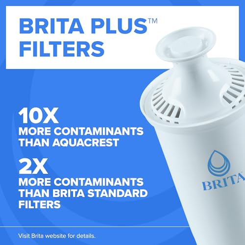 Brita Large 10-Cup Water Filter Pitcher with BritaPlus Filter, WQA NSF/ANSI Certified, Reduces 2X Contaminants vs. Standard, Removes Chlorine Taste & Odor, Reduces Zinc Copper Mercury & More, Black