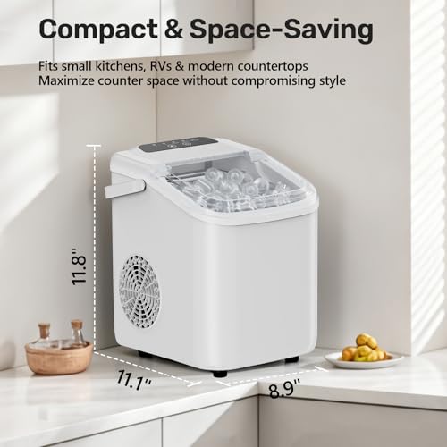 OLIXIS Countertop Ice Maker with Self-Cleaning, Portable Ice Maker Machine with Scoop, 26Lbs/24H, 9 Cubes in 6 Mins, 2 Sizes of Bullet for Home, Kitchen, Office, White