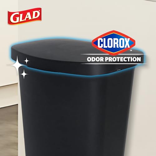 Glad 13 Gallon Trash Can with Clorox Odor Protection, 2 Pack | Plastic Kitchen Waste Bin | Hands Free with Step On Foot Pedal and Garbage Bag Rings, Black